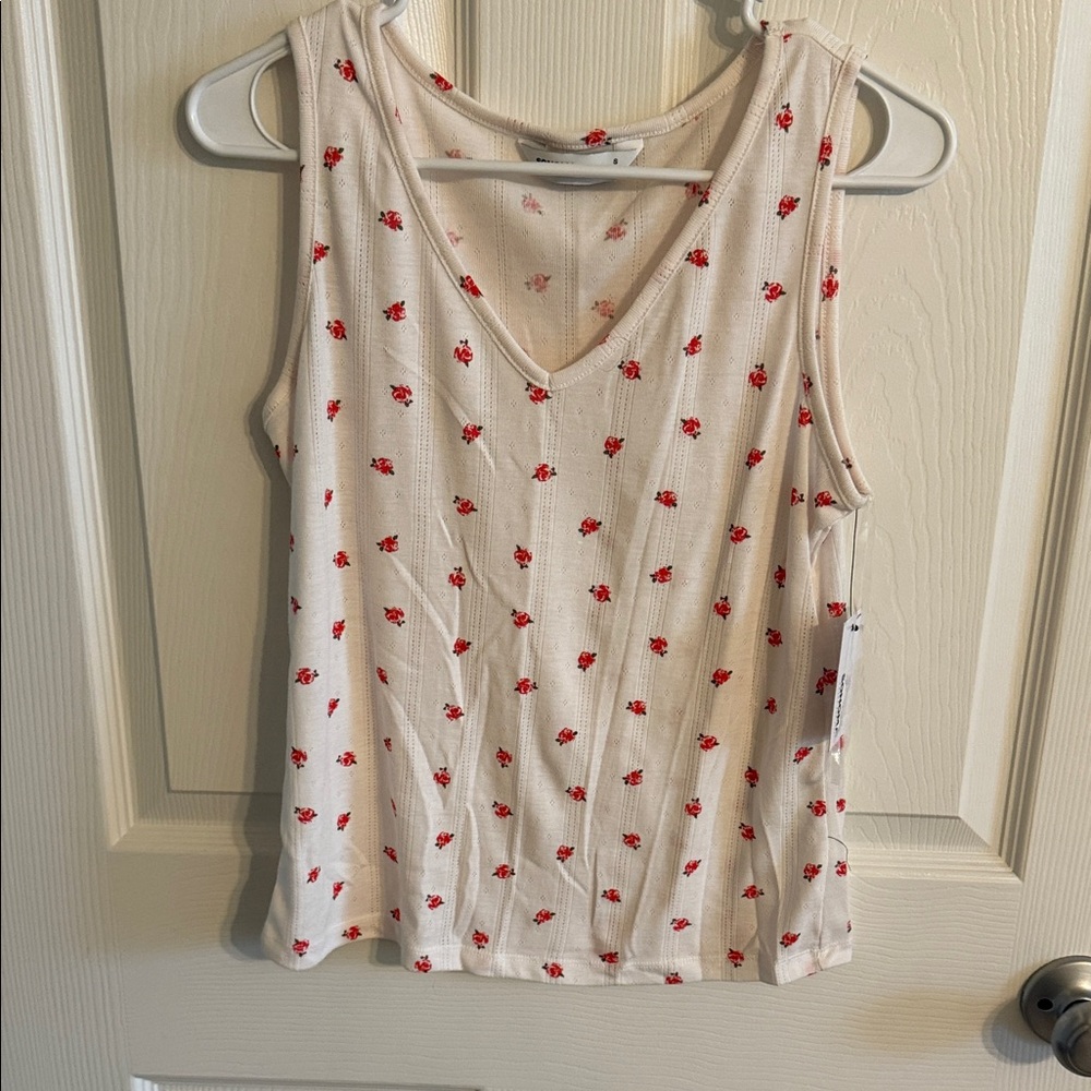 Floral Cream Tank Top with Red Accents
